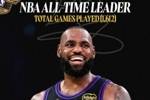 湖人官方晒海报祝贺詹姆斯：NBA常规赛出场次数最多的球员